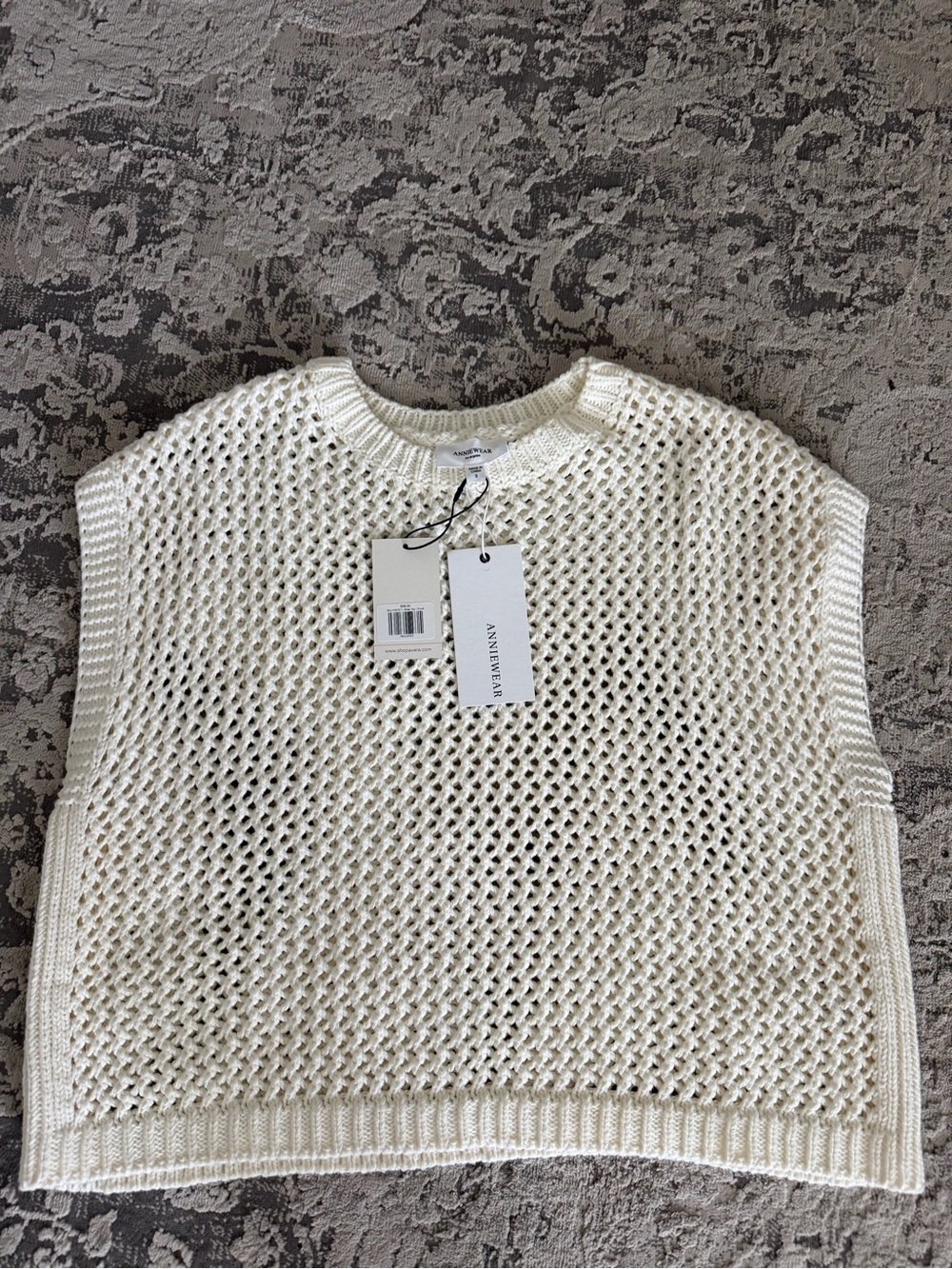 ANINE BING Cream Open-Knit Sleeveless Sweater Vest